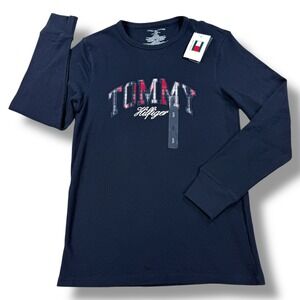 NWT Tommy Hilfiger Mens Waffle Knit Thermal Shirt Mens Small S Navy Blue Plaid